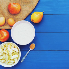 baking ingredients apple pie. Copy space. Top view. Flat lay