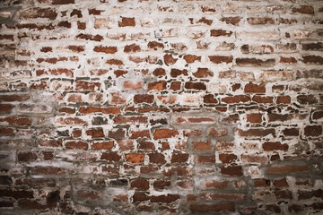 Red and white old worn brick wall texture background with ancient effect