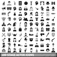 100 stage actor icons set, simple style 