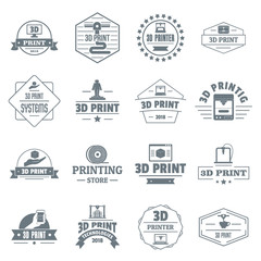 3d printing logo icons set, simple style