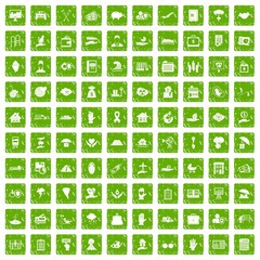 100 insurance icons set grunge green