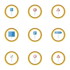 Traffic sign icons set, cartoon style
