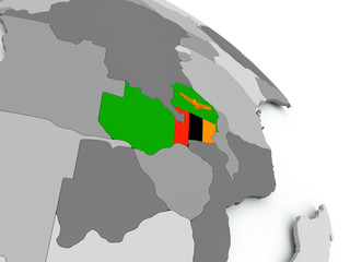 Map of Zambia with flag on globe