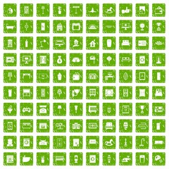 100 interior icons set grunge green