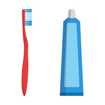 Tooth Paste And Tooth Brush Icon. Vector.