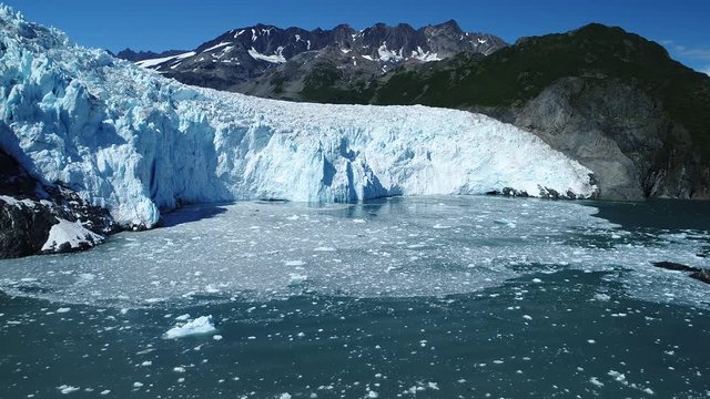 Arial 4k shots of a glacier and it's surroundings in Alaska