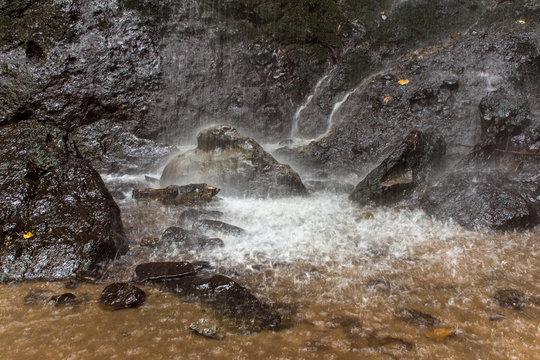 Wild Water drops from a waterfall in Azerbaijan village Sim