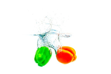 Bell pepper  falls in water