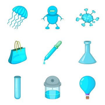 Sky-blue icons set, cartoon style © ylivdesign
