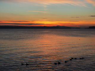 Sunset view at the shore in Sidney, Vancouver Island, British Columbia