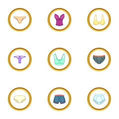 Lingerie element icons set, cartoon style