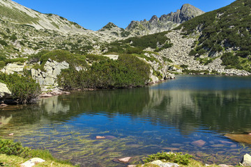 Fototapeta na wymiar Amazing Panorama with Valyavishko Lake and Dzhangal peak, Pirin Mountain, Bulgaria