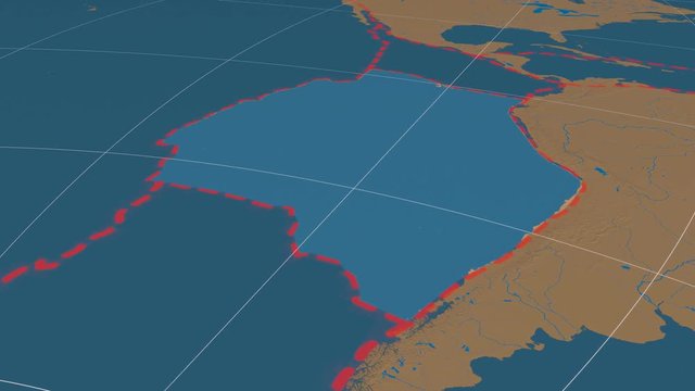 Nazca tectonic plate extruded and rotated against the map in the Azimuthal Equidistant projection. Bumps