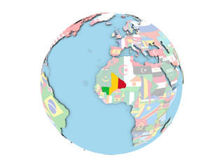 Mali on globe isolated