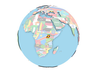 Uganda on globe isolated