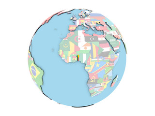 Benin on globe isolated
