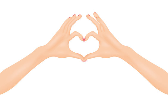 Woman's hands make heart shape. In love concept. Isolated vector illustration.