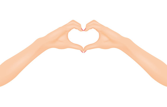 Woman's hands make heart shape. In love concept. Isolated vector illustration.