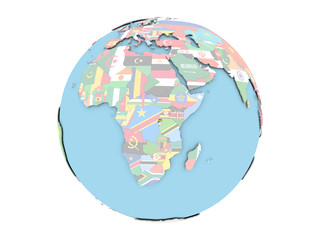 Rwanda on globe isolated