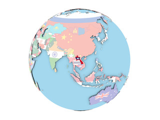 Laos on globe isolated