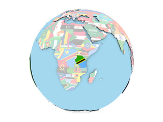Tanzania on globe isolated