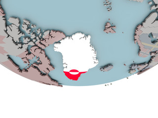 Greenland with flag on globe