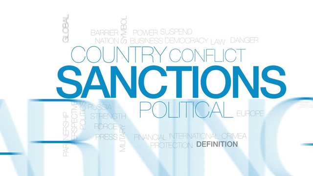 Sanctions animated word cloud, text design animation. Kinetic typography.