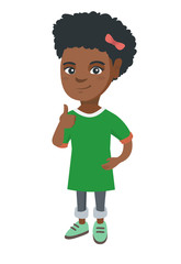 African-american little girl giving thumb up. Full length of smiling girl with thumb up. Cheerful girl showing thumb up. Vector sketch cartoon illustration isolated on white background.