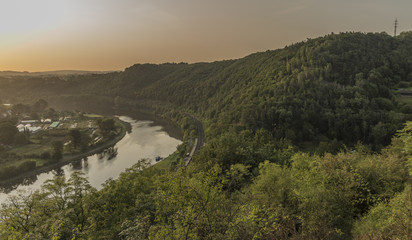 Fototapeta na wymiar Sunrise over valley of river Vltava