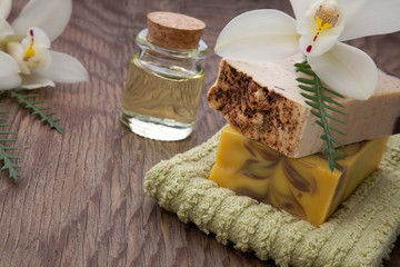 Obraz na płótnie Canvas Handmade Organic Soap and Orchids