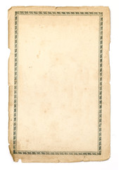 Blank old paper sheet with border on white background