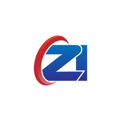 modern vector initial letters logo swoosh zi red blue