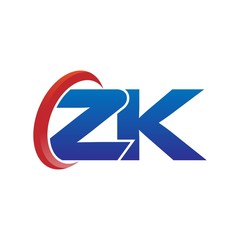 modern vector initial letters logo swoosh zk red blue