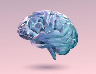 Colorful pastel low poly brain on pink BG