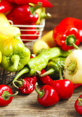 Variety of fresh organic peppers.