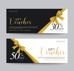 Gift Voucher Template Promotion Sale discount, Gold Ribbon background, vector illustration - obrazy, fototapety, plakaty