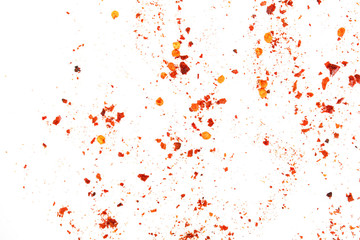 Red chili and chili powder on white background