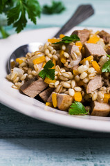 Pearl barley porridge with meat