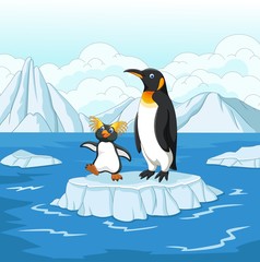 cartoon penguin playing on ice floe