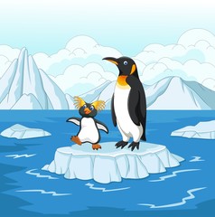 Obraz premium cartoon penguin playing on ice floe