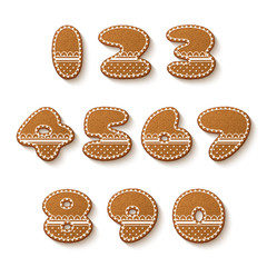 Set of gingerbread cookies with icing. Numbers. Vector illustration