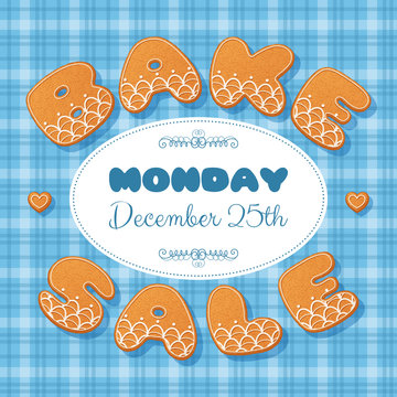 Bake Sale Poster Template. Gingerbread Letters. Vector Illustration