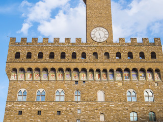 Detail of Facade of Old Palace called Palazzo Vecchio in Florence Italy