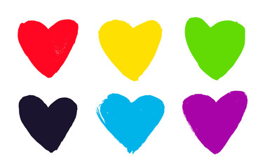 Set of hand drawn multicolor hearts