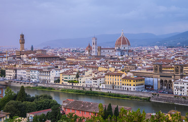 Panoramic view over the city of Florence from Michelangelo Square called Piazzale Michelangelo