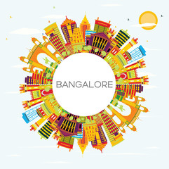 Bangalore Skyline with Color Buildings, Blue Sky and Copy Space.