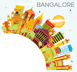 Naklejka premium Bangalore Skyline with Color Buildings, Blue Sky and Copy Space.
