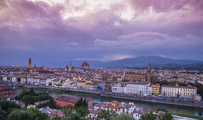 Panoramic view over the city of Florence from Michelangelo Square called Piazzale Michelangelo