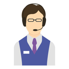 Vector illustration of a user with microphone . Support, help desk, voip