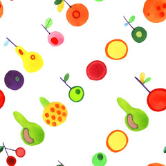 Watercolor fruit seamless pattern isolated on white background